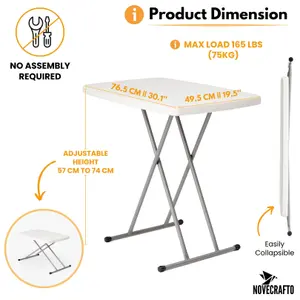 Folding Table - Height Adjustable Small Folding Table L 76.5 x W 49.5 cm Picnic Table for Camping, Garden, BBQ, and Kitchen