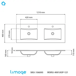 4001A Ceramic 120cm x 45cm Thin-Edge Double Inset Basin with Scoop Bowl