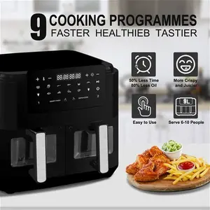 Dual Zone Air Fryer Oil Free 9L Large Air Fryer For Family, Digital Air Fryer With 2 Drawers, Cookbook, 10 Presets, Sync Cook & Sync Finish, Low Fat A