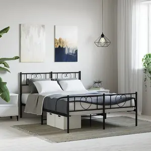 Berkfield Metal Bed Frame with Headboard and Footboard Black 140x200 cm