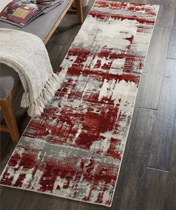 Red Luxurious Modern Easy to Clean Abstract Rug for Living Room, Bedroom - 239cm X 320cm