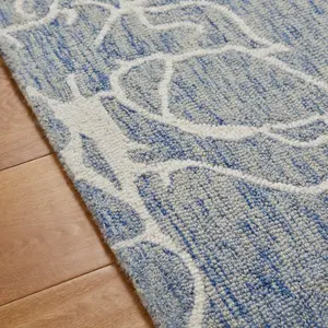 Modern Abstract Easy to Clean Handmade Blue Ivory Wool Rug for Living Room & Bedroom-120cm X 170cm