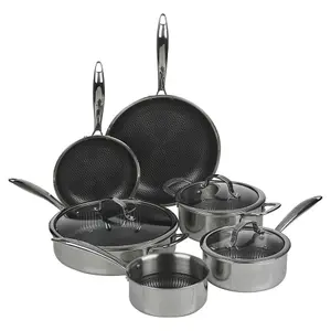 URBNCHEF 28cm Diameter 6Pc Non Stick Stainless Steel Induction Frying Pan Saucepan Casserole Set