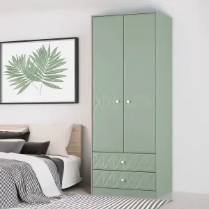 San Jose Ready assembled Contemporary Green 2 Drawer Tall Double Wardrobe (H)1960mm (W)740mm (D)520mm