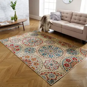 Persian Easy to Clean Floral Graphics Multi Traditional Dining Room Rug-120cm X 170cm