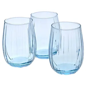 Queensway Home & Dining Combopack of 380/500ml 12 Pcs Linka Light Blue Coloured Glassware Cup Tall Short Cocktail Tumblers Sets