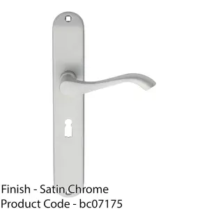 Slim Modern Scroll Latch & Lock Door Handle - Satin Chrome Lever On Backplate