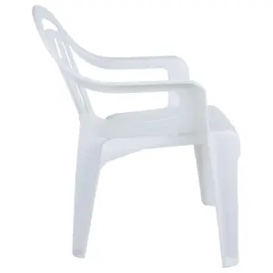 8 x White Stackable Plastic Low Back Garden Chairs For Patios & Outdoor Picnics