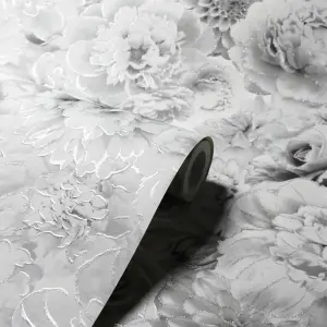 Arthouse Glitter Bloom Silver Wallpaper