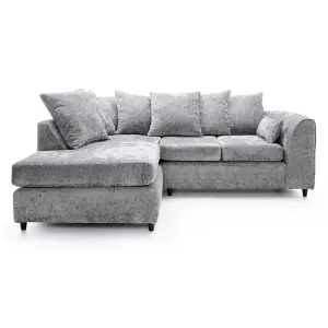 Monaco Chenille Fabric 3 to 4 Seater L Shaped Corner Sofa  Light Grey Left Hand Facing