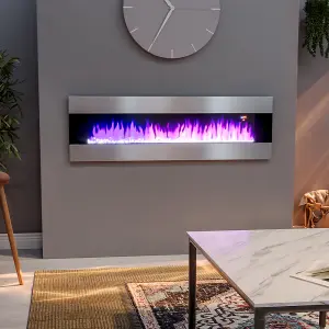 Electric Fire Fireplace Wall Mounted Heater 6 Flame Colors with Remote Control 60 Inch