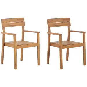 Set of 2 Garden Chairs FORNELLI Acacia Wood Light Wood