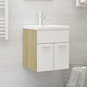 Berkfield Sink Cabinet White and Sonoma Oak 41x38.5x46 cm Engineered Wood