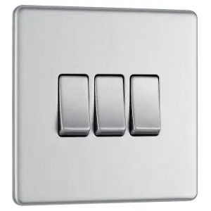 BG FBS43 Nexus Screwless Flat-Plate Triple Light Switch Brushed Steel 2 Way 10A