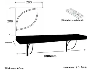 Wooden Rustic Shelf with Bracket TRAMP 220mm 9 inches Nordic Blue Length of 90cm