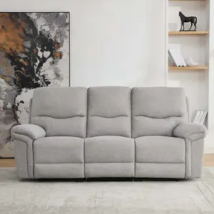 Fosse 3 Seater Manual Recliner Fabric Modern Living Sofa Light Grey