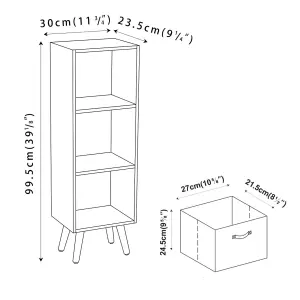 URBNLIVING 100cm Height Antique Oak 3-Tier 3-Drawer Green Cube Shelving Unit with Scandinavian Beech Legs