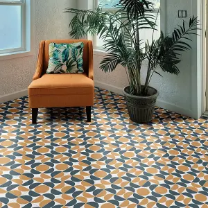 Retro Geo Tile Vinyl by Remland (Ochre Terracotta & Navy, 6m x 3m)