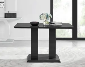 Furniturebox Imperia 4 Modern Black High Gloss Dining Table and 4 Green Velvet Milan Chairs