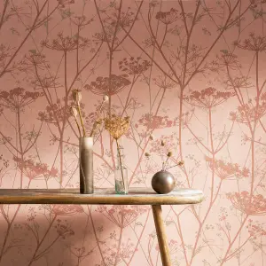 Clarissa Hulse Wild Chervil Shell Pink & Rose gold effect Smooth Wallpaper