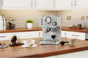 Swan Retro Espresso Coffee Machine With Milk Frother, Steam Pressure Control,Detachable Water Tank Swan Colour: Grey