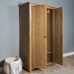 Elm Home And Garden Rustic Oak Wooden 2 Door Full Hanging Double Wardrobe 190cm High x 101cm Wide x 56cm Deep