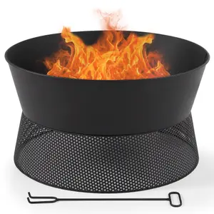 VonHaus Fire Pit with Mesh Detail, Portable Firepit for Outdoor Heating, Garden Fire Place for Wood & Charcoal