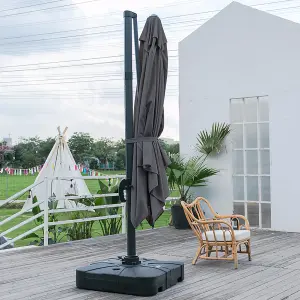 3M Large Square Canopy Rotatable Tilting Garden Rome Umbrella Cantilever Parasol with 100 L Fillable Base, Dark Grey