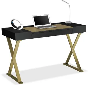 Homeology ADONIS Black Gold with Built-In Luxury Leather Pad Ergonomic Home Office Desk