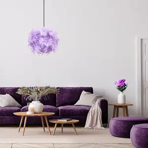 Contemporary and Unique Large Lilac Real Feather Decorated Pendant Light Shade