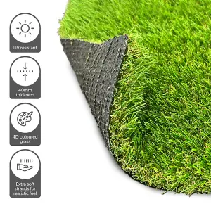 Luxury 40mm Artificial Grass High Quality Artificial Astro Turf Lawn - 11m x 4m Width