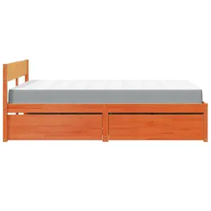 Berkfield Bed with Drawers and Mattress Wax Brown 140x190 cm Solid Wood Pine