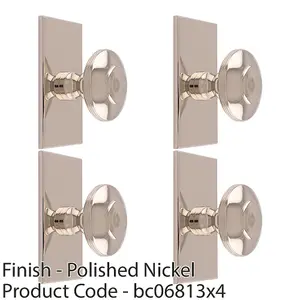 4 PACK - 42mm Round Cabinet Door Knob & 76x40mm Matching Backplate Polished Nickel Handle