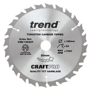 Trend CSB Cordless Circular Saw Blade 165mm x 20mm Bore x 24 Tooth Thin Kerf