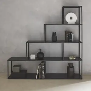 sweeek. 4-shelf industrial bookshelf in black metal Industrielle Black 160x30x157 cm