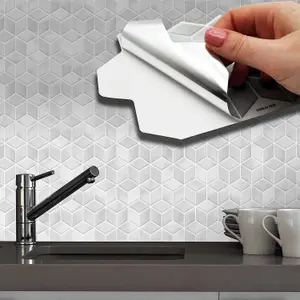 Walplus Grey Stone Hexacube Tile Stickers 2D Multipack 48Pcs