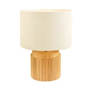 Classic and Stylish Real Wooden Table Lamp with Natural Cream Linen Fabric Shade