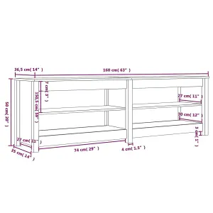 Shoe Bench 160x36.5x50 cm Solid Wood Pine