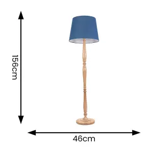 ValueLights Victoria Traditional Light Wood Candlestick Floor Lamp with Navy Blue Tapered Shade - LED Bulb Included