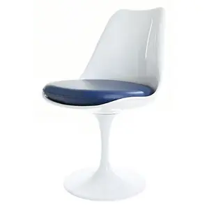 Tulip Set - White Medium Circular Table and Four Chairs with PU Cushion Navy