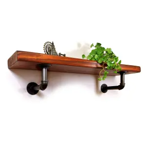 Wooden Shelf with Bracket PIPE Black 225mm Walnut Length of 150cm