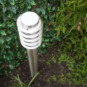 ValueLights Wharf Pair of Modern Outdoor Stainless Steel Bollard Lantern Light Posts