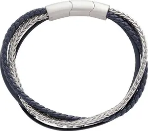 Revere Men's Stainless Steel Four Strand Leather Bracelet