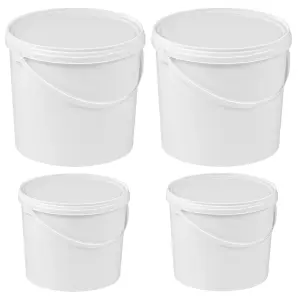 2 x Strong Heavy Duty 15L White Multi-Purpose Plastic Storage Buckets With Lid & Handle