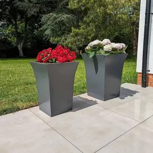 38cm Zinc Matte Grey Flared Tapered Square Planter