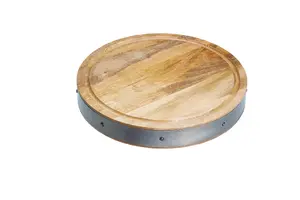 Industrial Kitchen Handmade Round Wooden Butcher's Block Chopping Board 36 x 5 cm