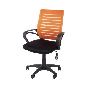 Black and Orange mesh back home office fabric chair with arms, swivel chair