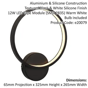 Textured Black Circular Outdoor Wall Light Integrated Warm White LED Tape Module