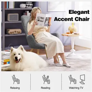 Yaheetech Grey Boucle Accent Chair with Wood-tone Metal Legs