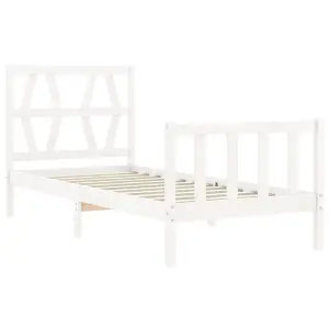 Berkfield Bed Frame with Headboard White Single Solid Wood